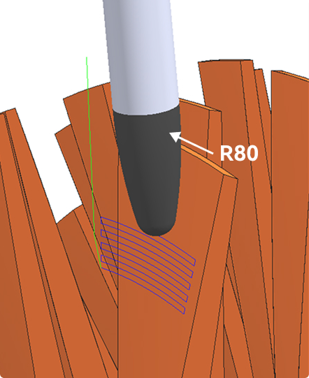 R80桶形刀，精加工间距Ae0.8mm